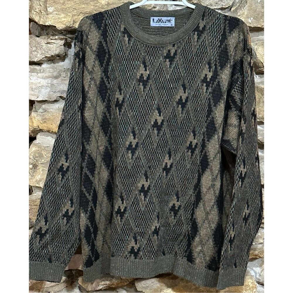 Vintage Men's Lavane New York Abstract Retro Crewneck Made in USA Sweater Size X